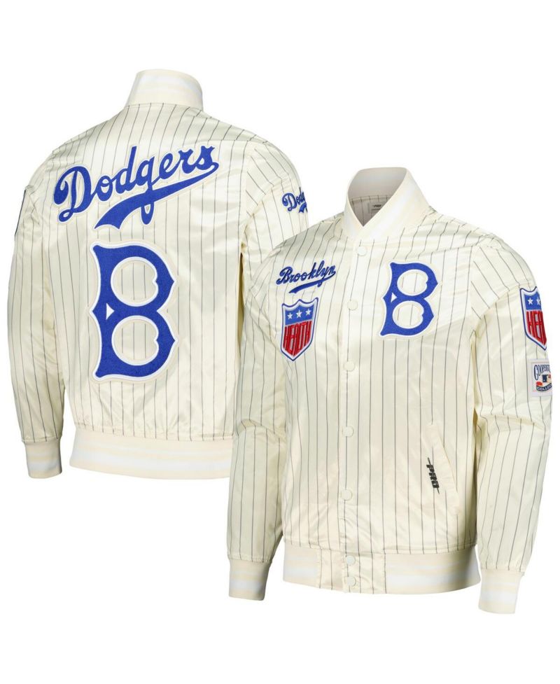 Men's Cream Brooklyn Dodgers Cooperstown Collection Pinstripe Retro Classic Satin Full-Snap Jacket