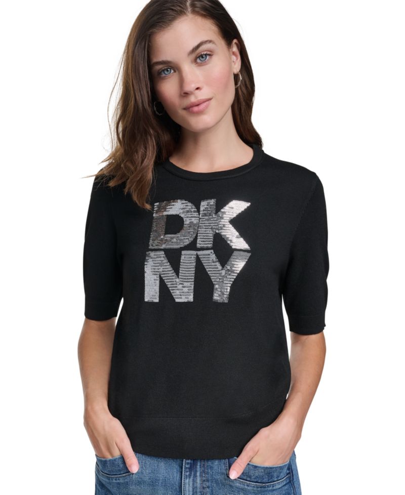 Women's Sequin Logo Elbow-Sleeve Sweater
