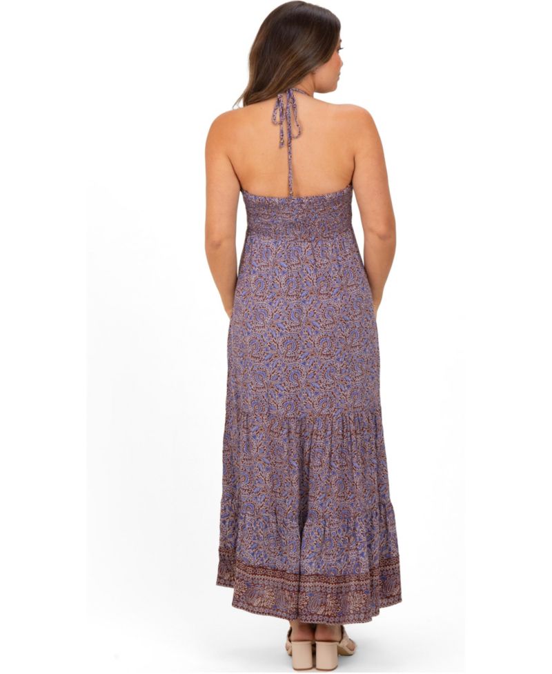 Women's Brown Paisley Halter Maxi Dress