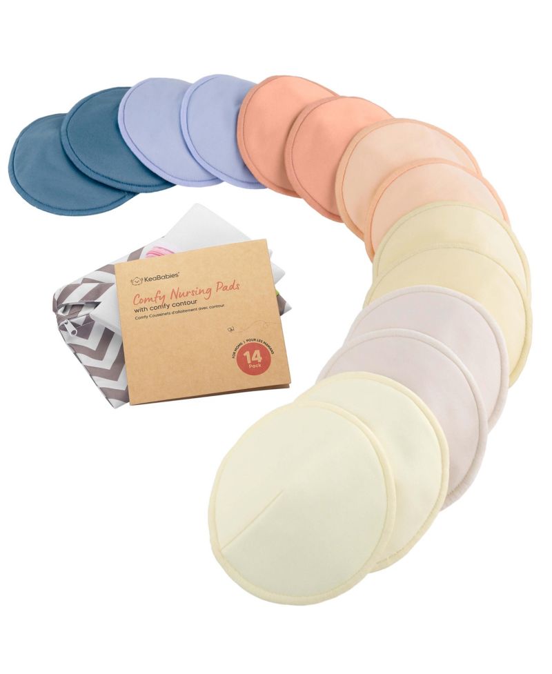 Women's 14pk Organic Nursing Pads, Washable Breast Pads + Wash Bag, Reusable Nipple Pads