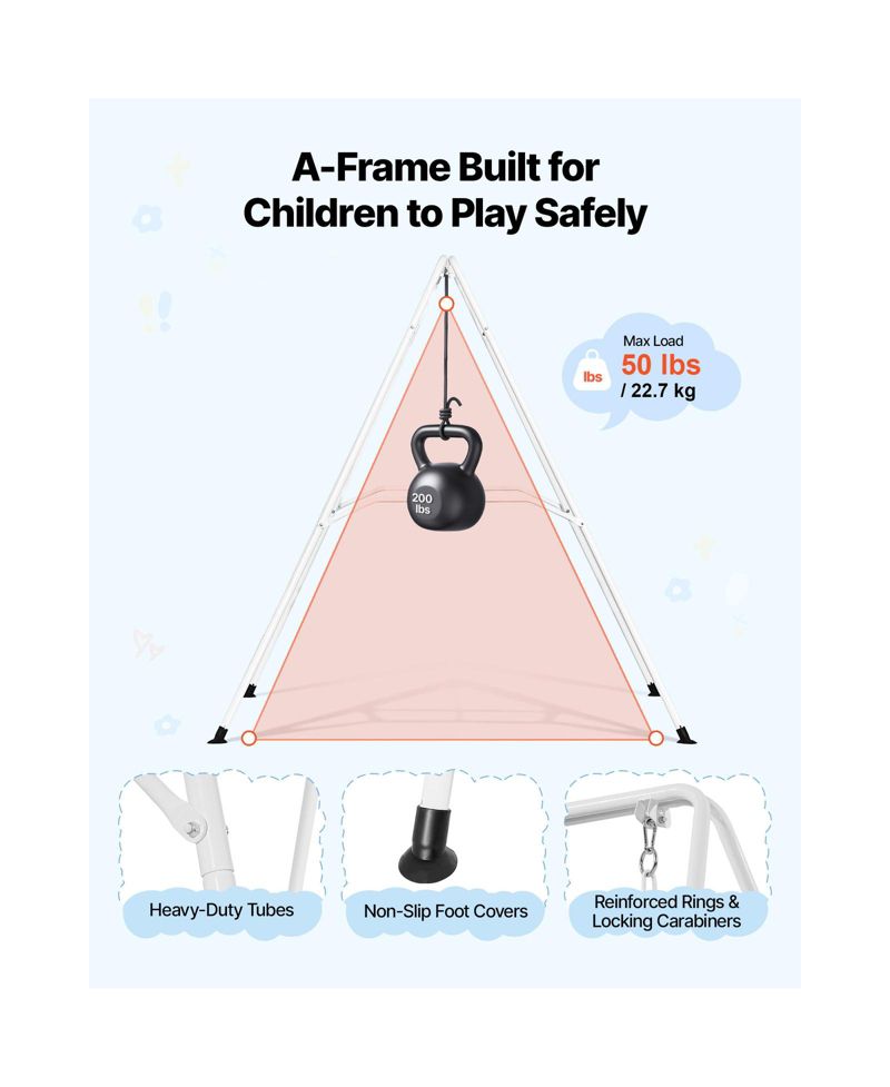 Toddler Swing and Jumper, 2-in-1 Baby Swing Set and Bouncer with Foldable A-Frame Metal Stand, Canvas Seat and 50 lb Capacity