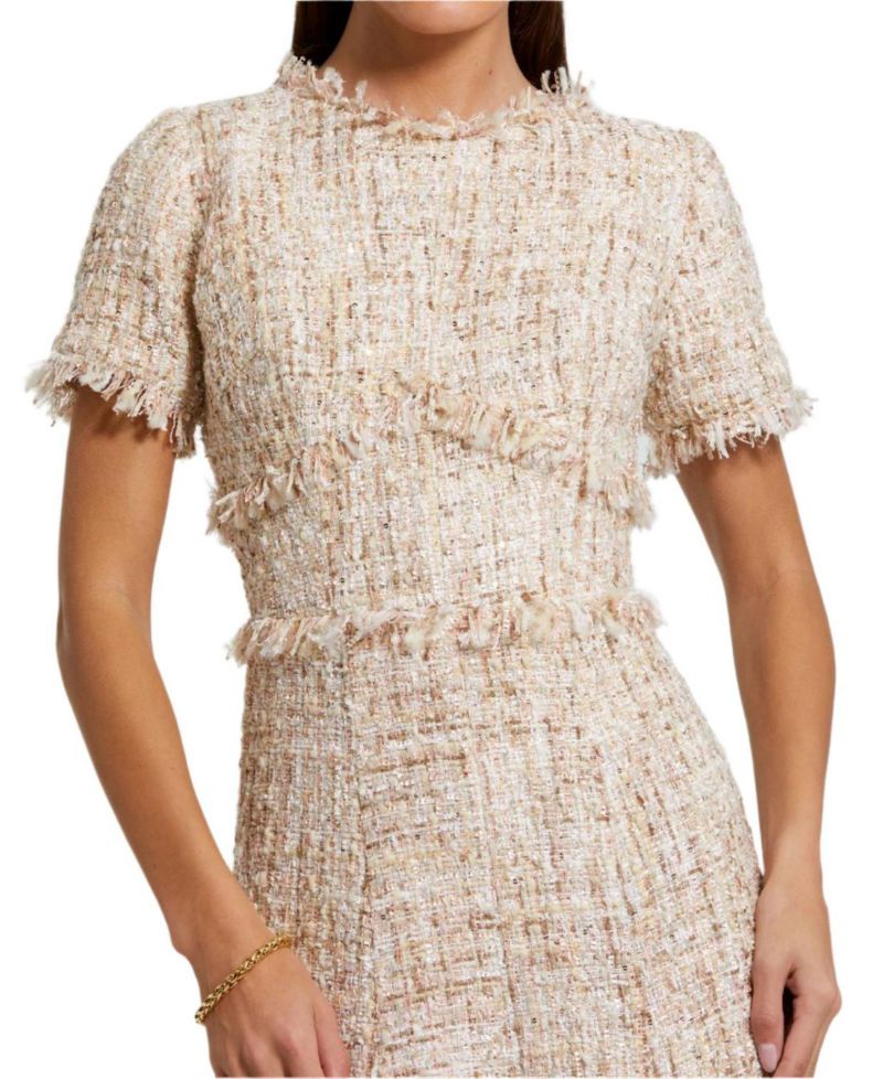 Women's Boucle Short Sleeve A Line Midi Dress