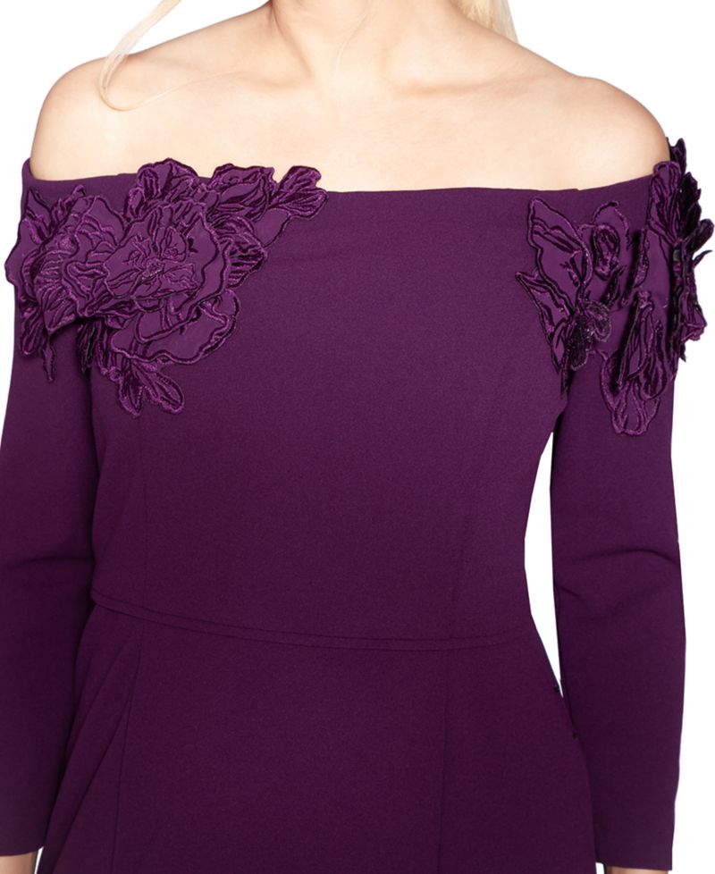 Women's Off-The-Shoulder Floral Applique Ball Gown