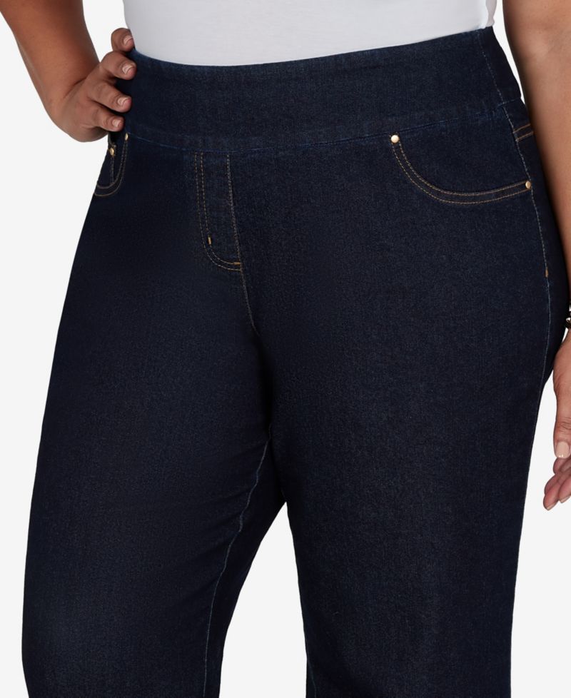 Plus Size Pull-On Wide-Leg Embroidered Jeans