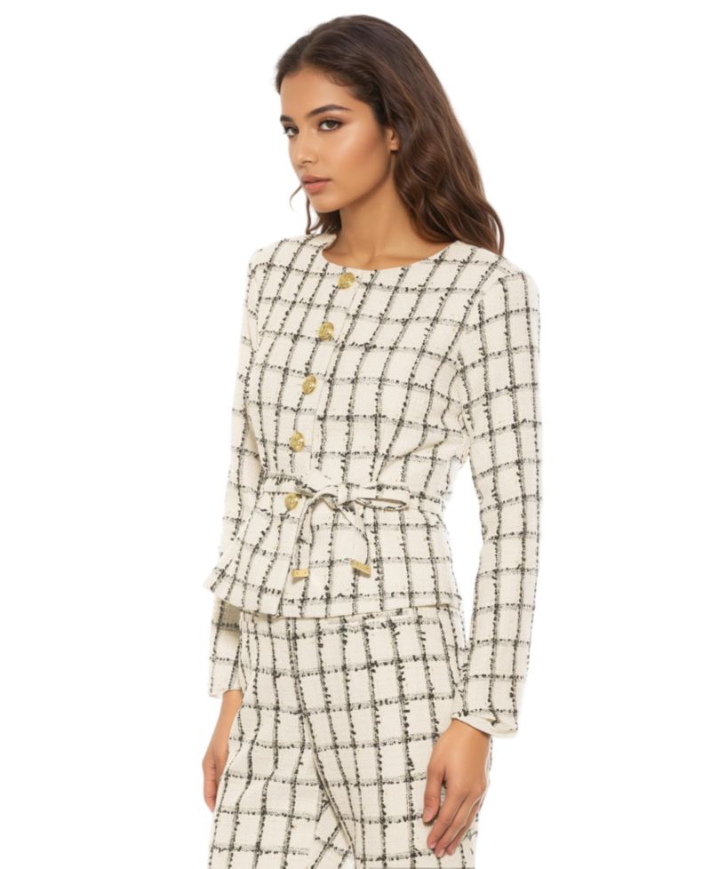 Women's Arjun Plaid Long Sleeve Scoop Neck Sweater Jacket