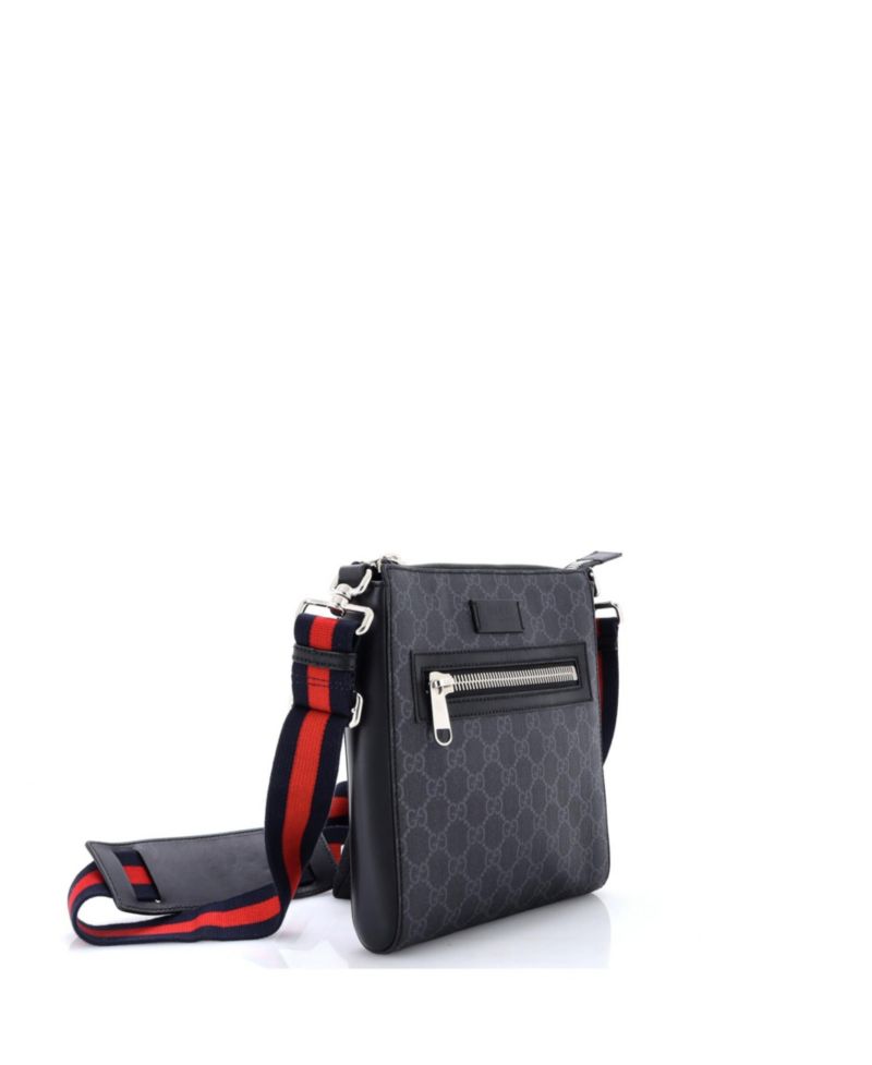 Small Web Strap Front Zip Messenger Bag GG Coated Canvas