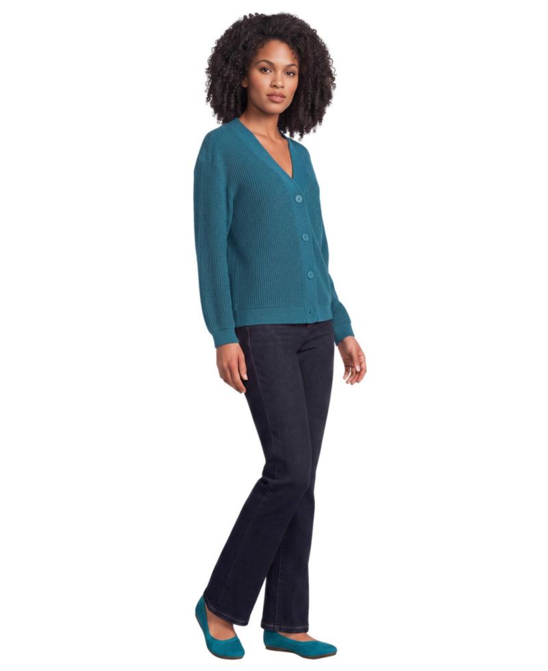 Women's Waffle-Knit V-Neck Cotton-Blend Cardigan