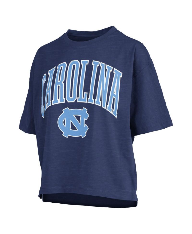 Women's Navy North Carolina Tar Heels Nelson Arch Over Logo Waist Length Oversized Slub T-Shirt