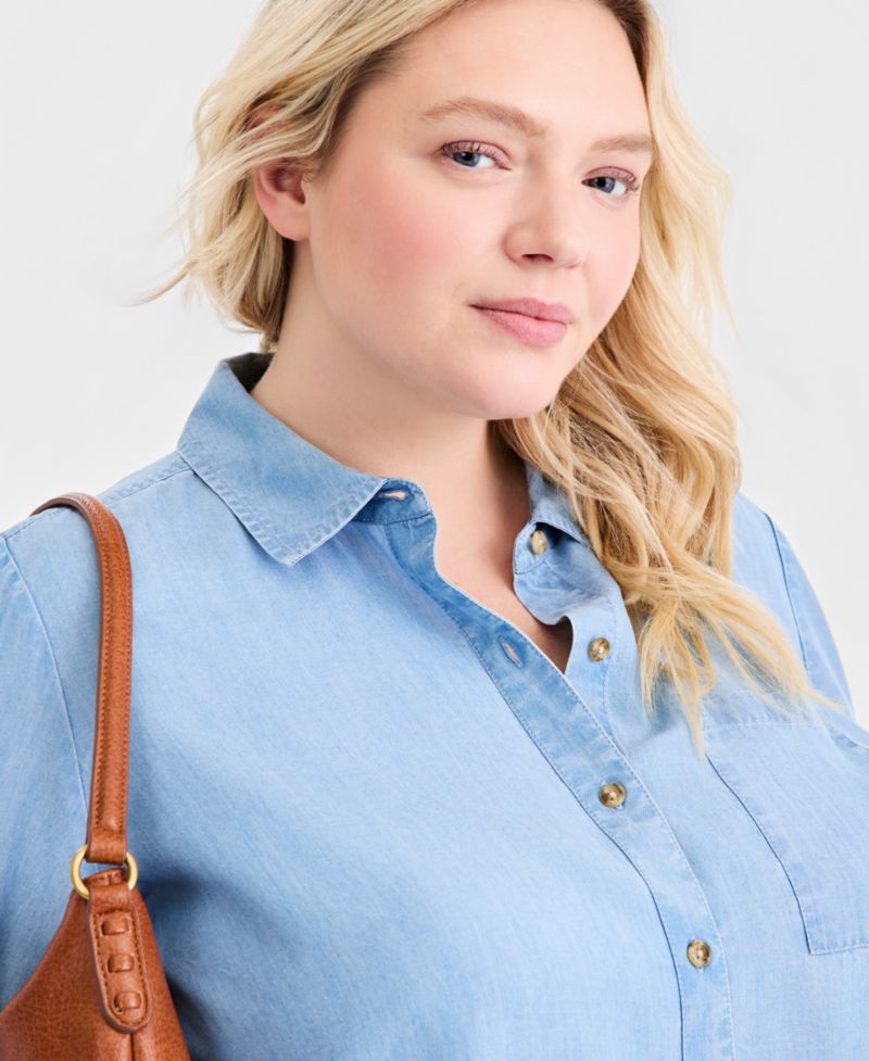 Plus Size Chambray Perfect Button-Up Shirt