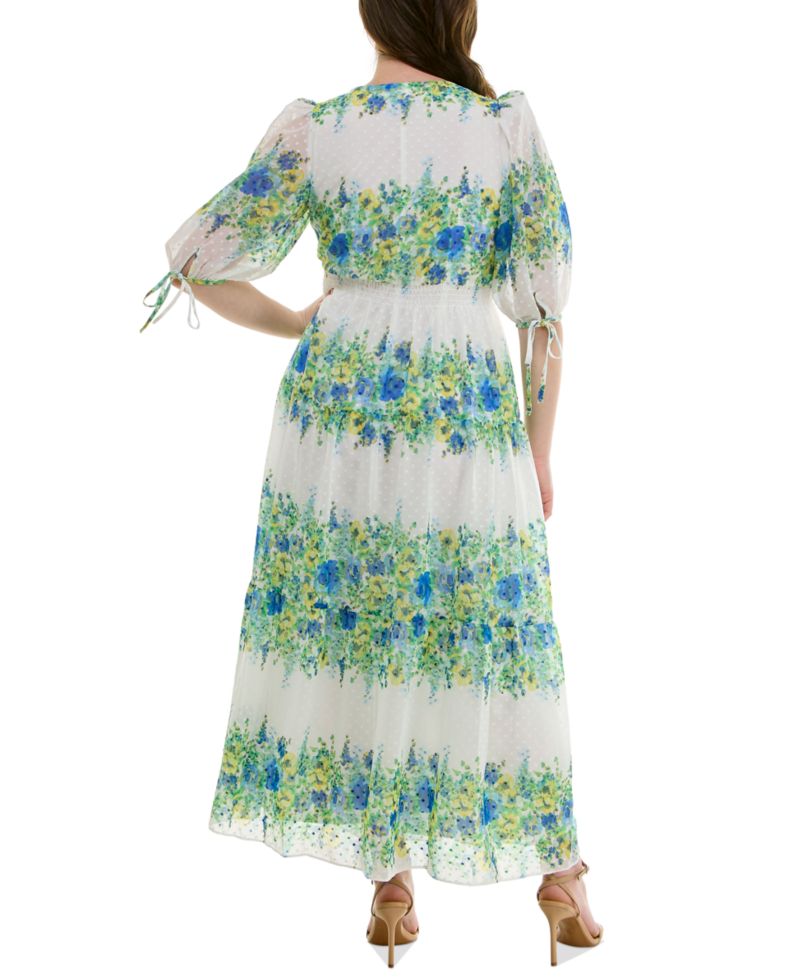 Plus Size Floral Chiffon A-Line Midi Dress