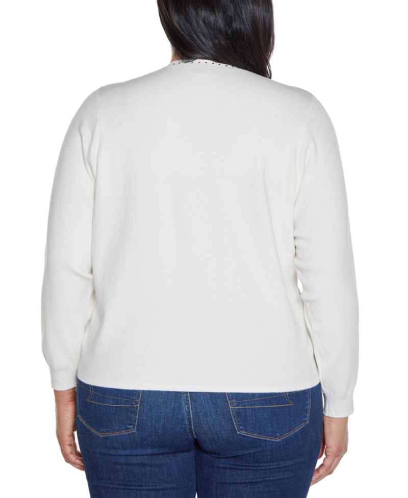 Plus Size Black Label Embroidered Drop-Shoulder Open-Front Cardigan Sweater