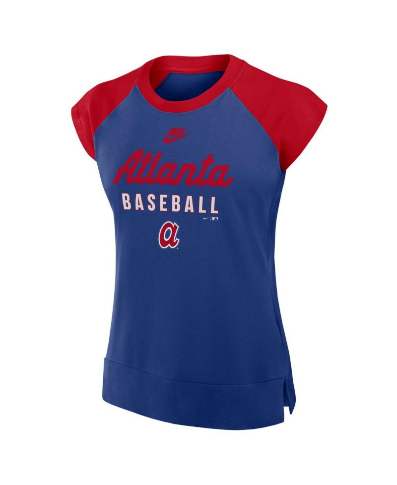 Women's Royal/Red Atlanta Braves Cooperstown Collection Raglan Performance T-Shirt