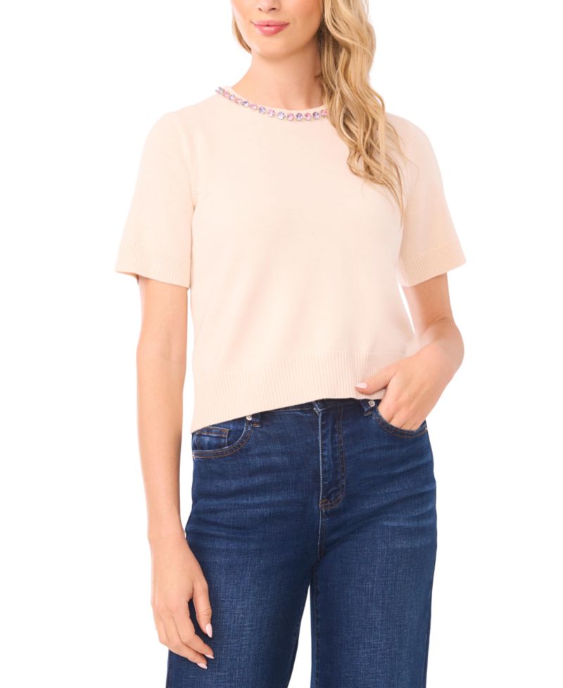 Women's Embellished Detail Crew Neck Sweater