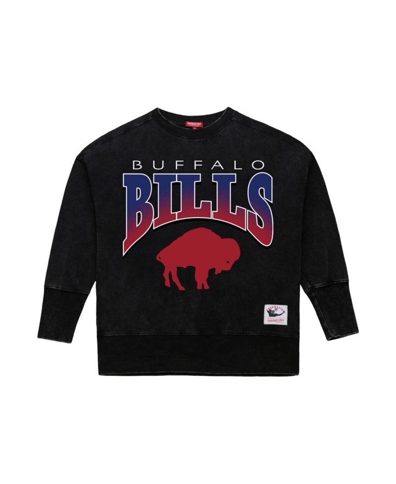 Women's Black Buffalo Bills Delineate Mineral Wash Crewneck Sweatshirt