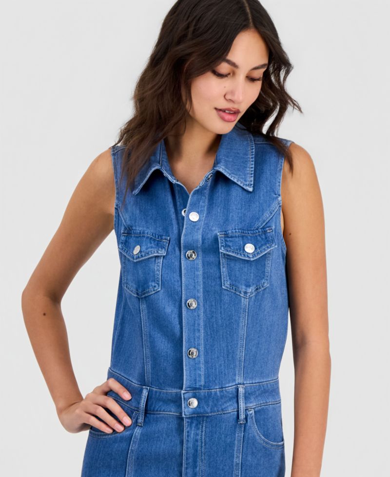 Women's Harlo Sleeveless Flared-Leg Denim Jumpsuit