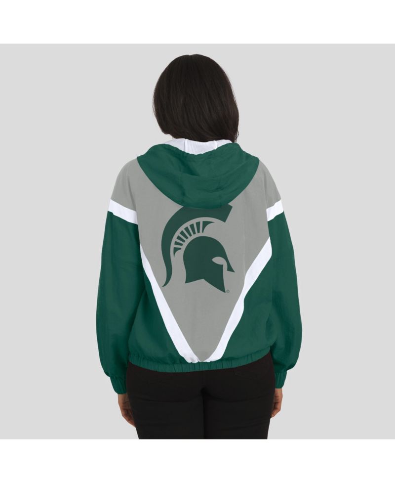 Women's Green/Gray Michigan State Spartans Color Block Full-Zip Hoodie Windbreaker Jacket