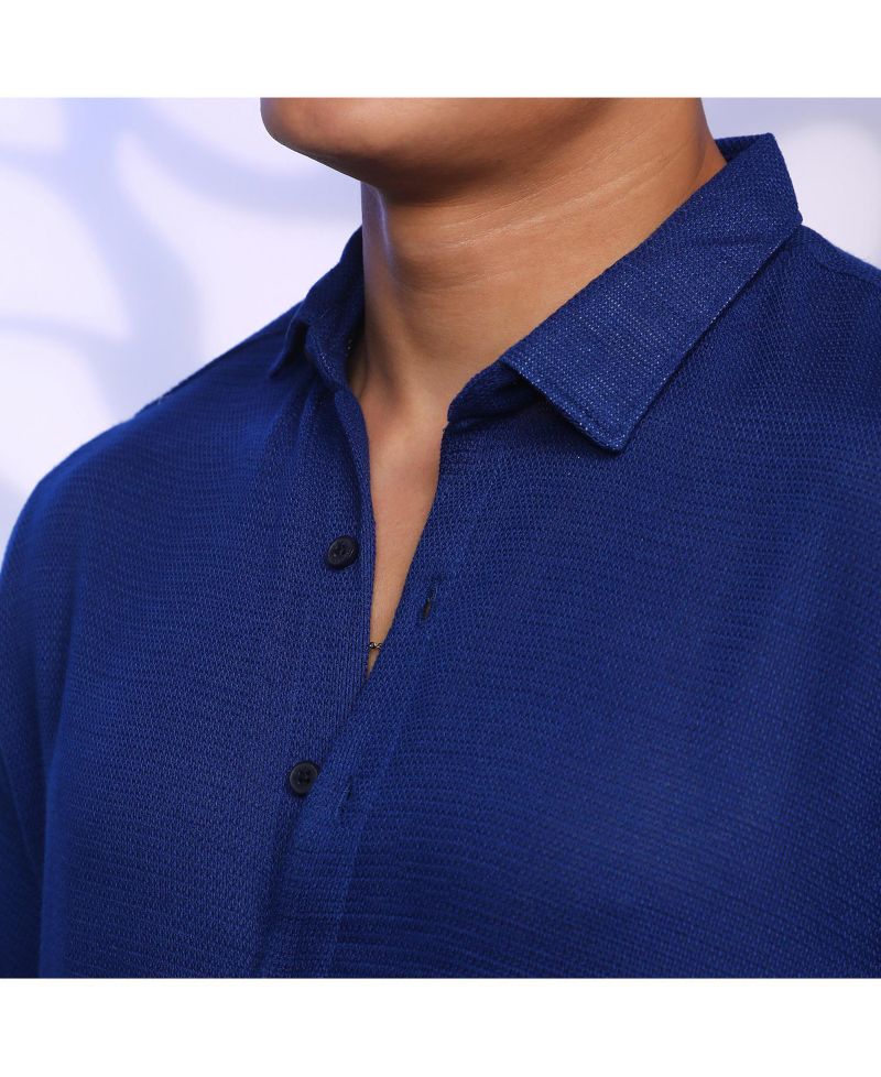 Men's Indigo Blue Solid Woven Shirt