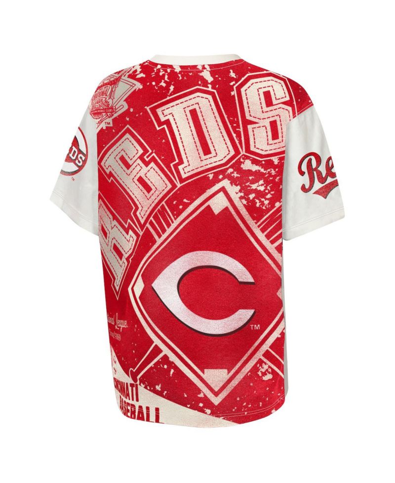 Big Boys and Girls Cream Cincinnati Reds Big League Top Player Bold All-Over-Print T-Shirt