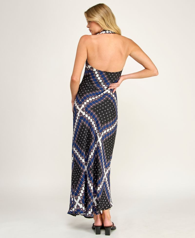 Juniors' Printed Halter Neck Maxi Dress
