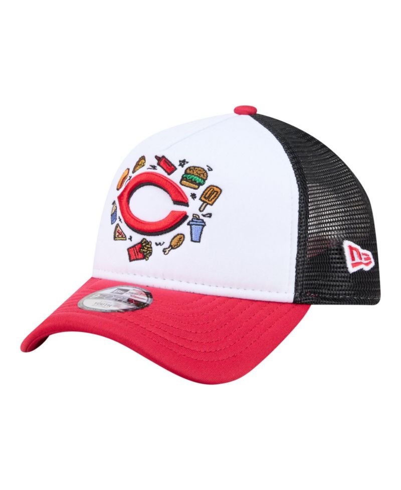 Big Boys and Girls White/Red Cincinnati Reds Food A-Frame 9FORTY Trucker Adjustable Hat