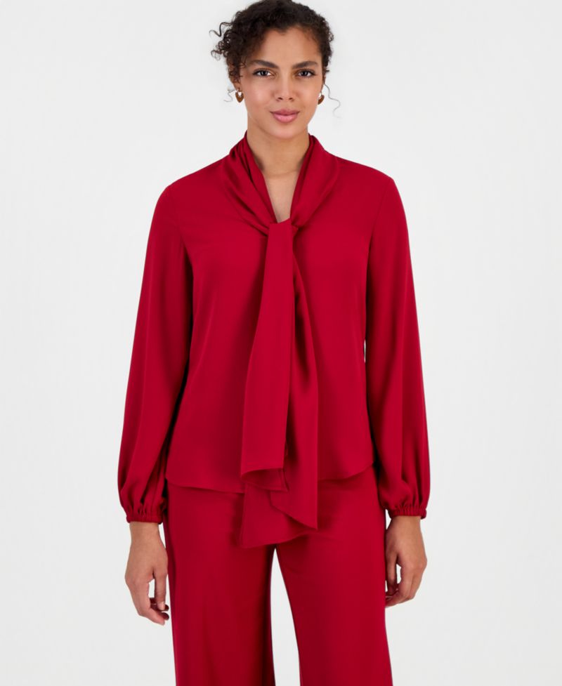 Women's Tie-Front Long Sleeve Blouse