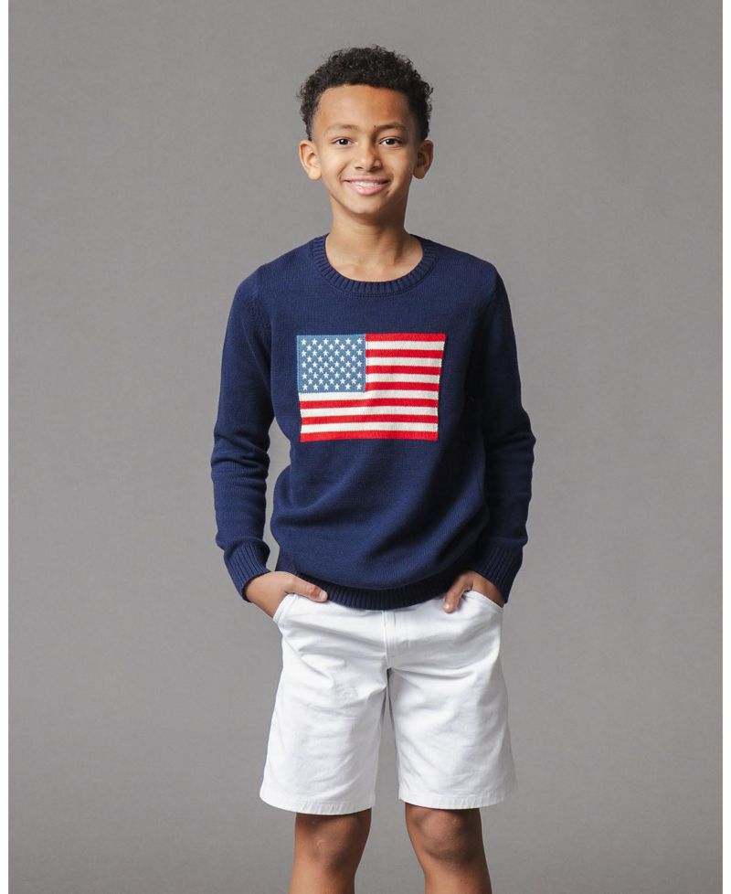 Little Boys Hope and Henry Organic Crew Neck Flag Sweater