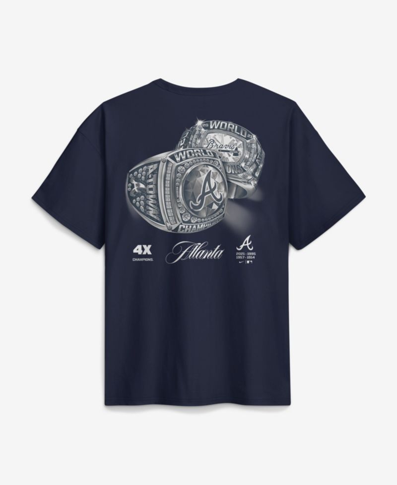 Women's Navy Atlanta Braves 4x Champions Ring Boxy T-Shirt