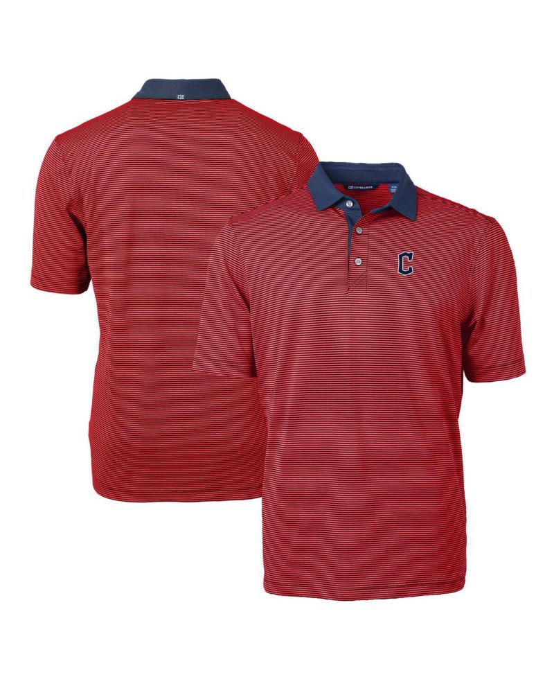 Men's Red/Navy Cleveland Guardians Virtue Eco Pique Micro Stripe Polo Shirt