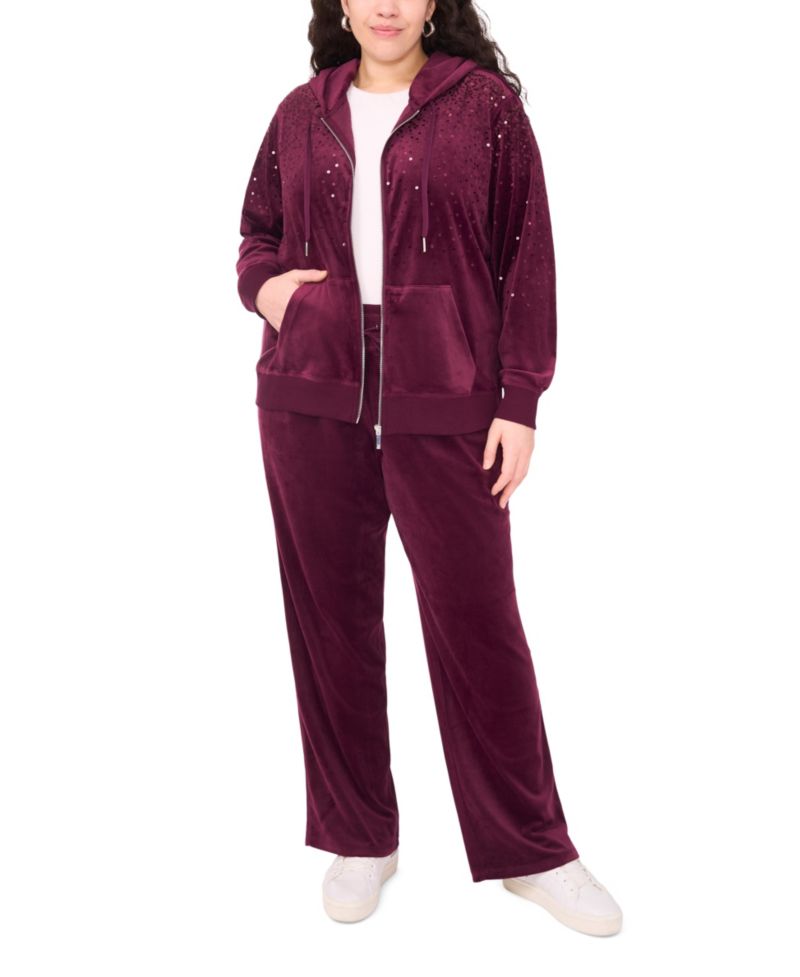 Plus Size Velour Zip-Front Hoodie Jacket