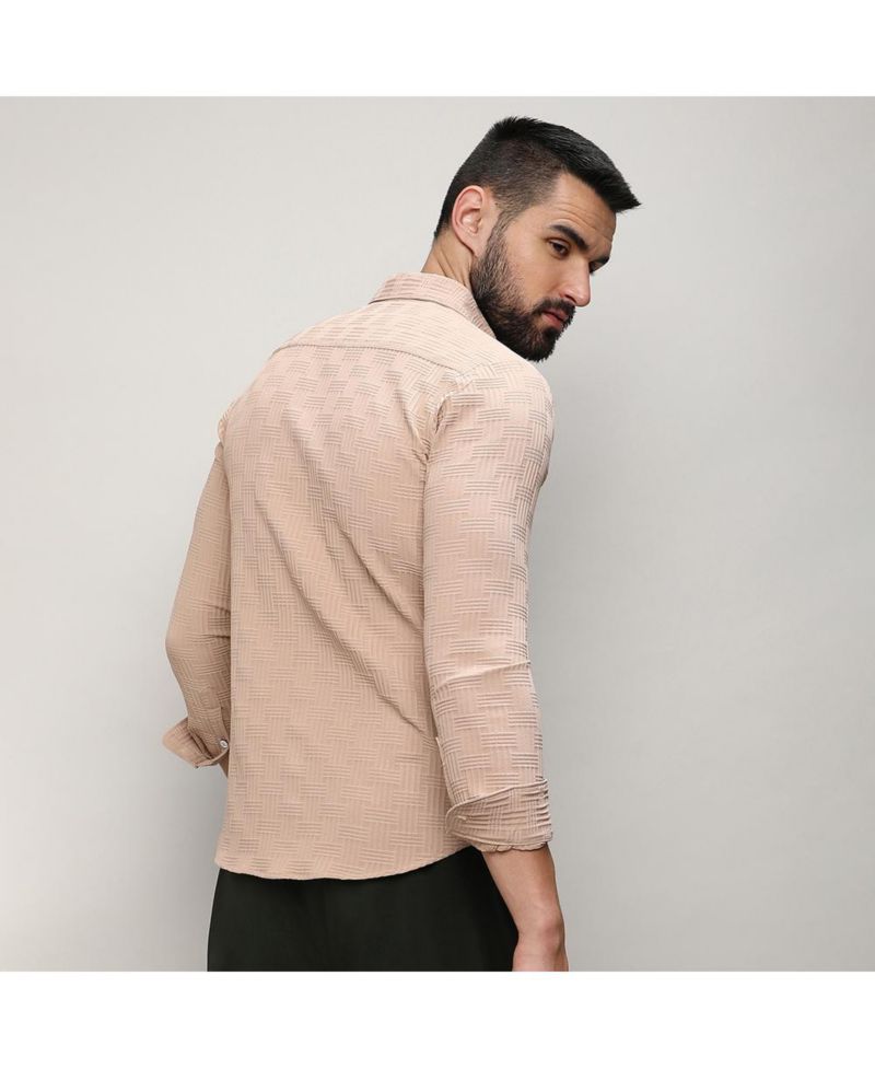 Men's Beige Self-Design Intertwine Shirt