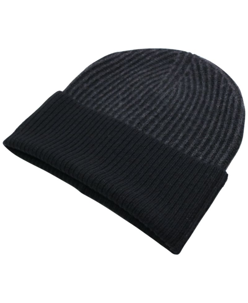 Men's Two-Tone Rib Cashmere Beanie