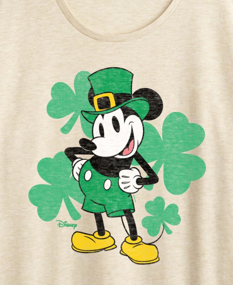 Plus Size Disney St. Patrick's Day Leprechaun Mickey Graphic Crewneck T-Shirt