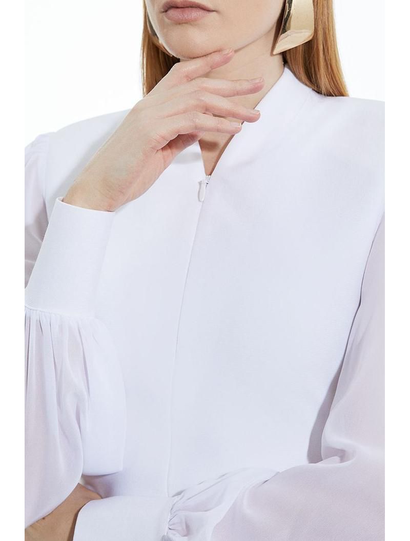 Women's Zip Detail Chiffon Sleeve Knit Top