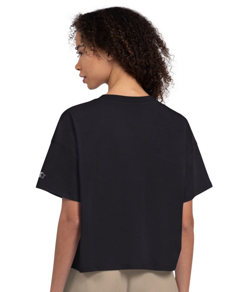 Women's Black San Francisco 49ers Rhinestone Boxy Cropped T-Shirt