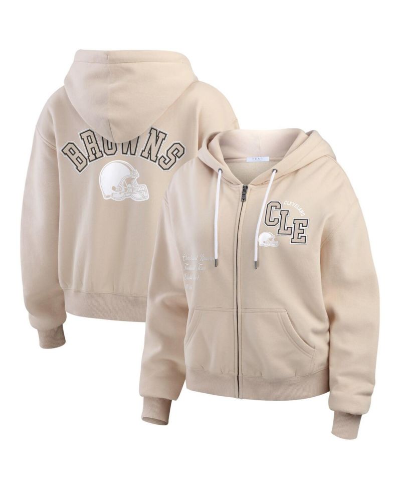 Women's Oatmeal Cleveland Browns Tonal Full-Zip Hoodie