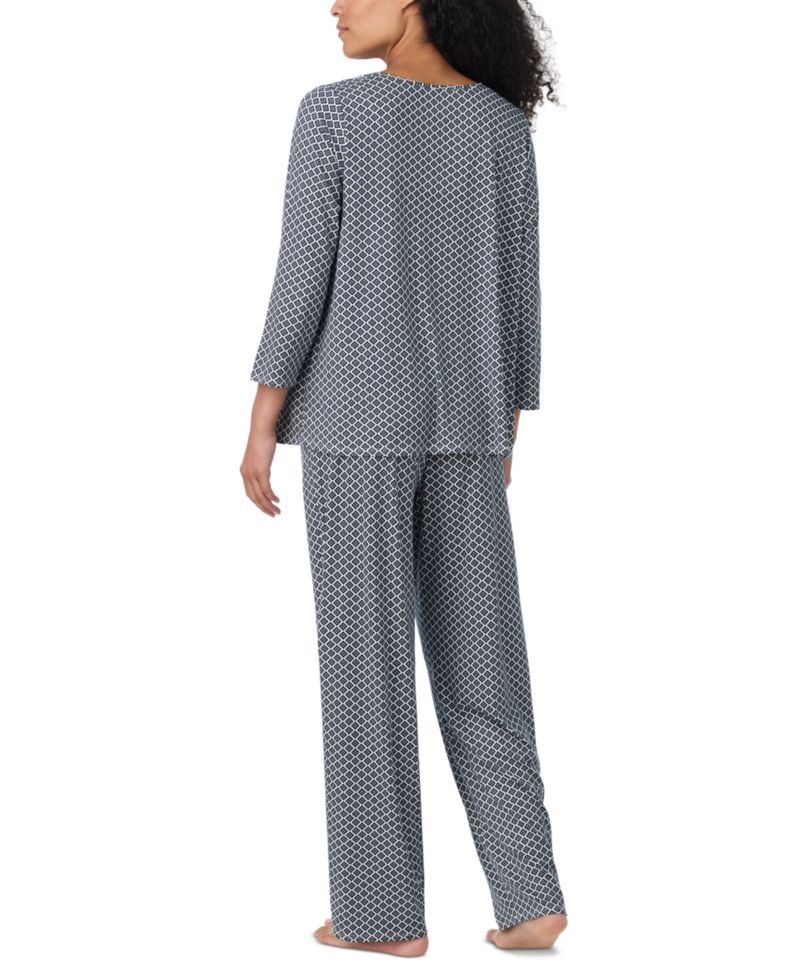 Women's V-Neck 3/4 Sleeve Top and Pants, 2-Piece Pajama Set