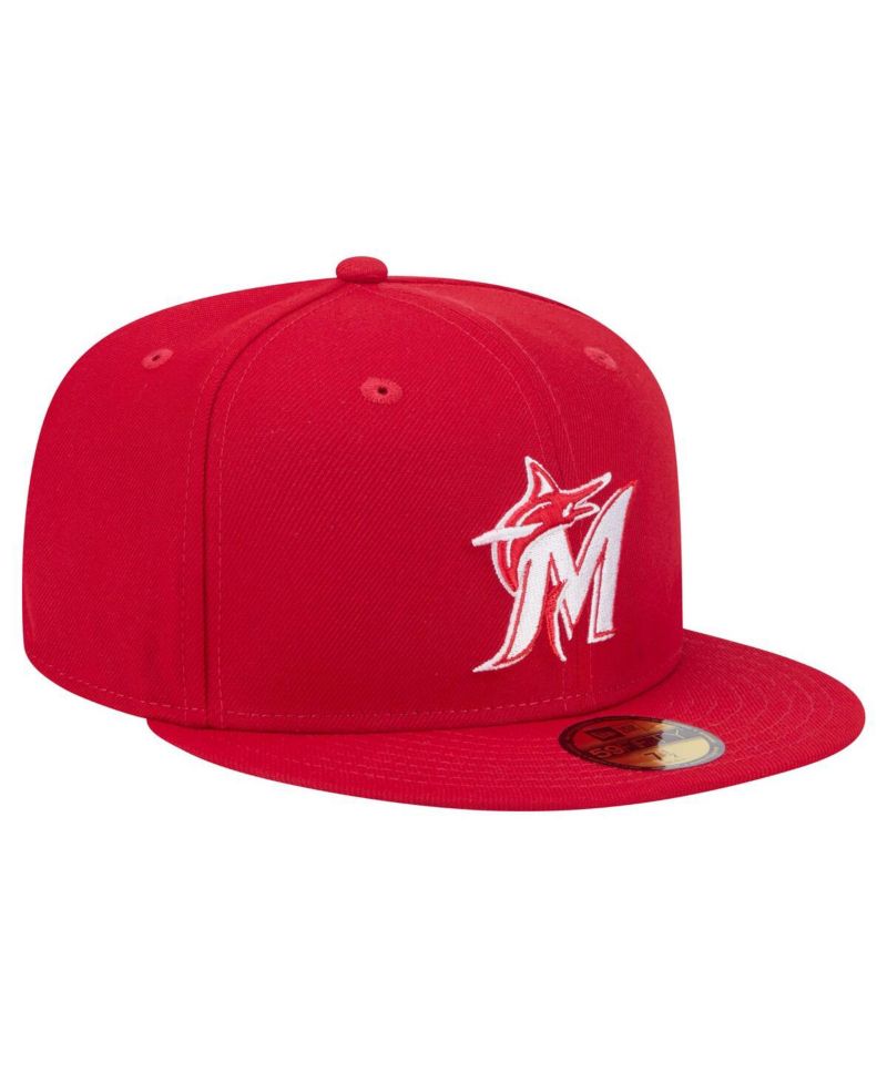 Men's Red Miami Marlins White Logo 59Fifty Fitted Hat