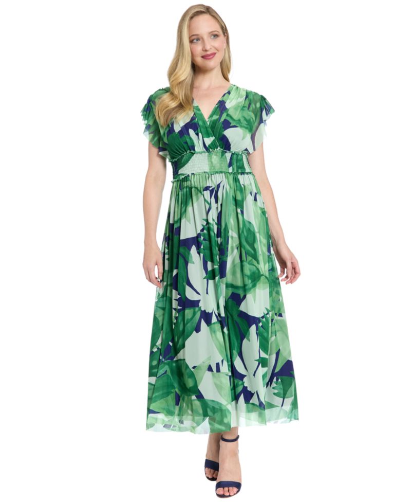 Women's Printed V-Neck Maxi Dress
