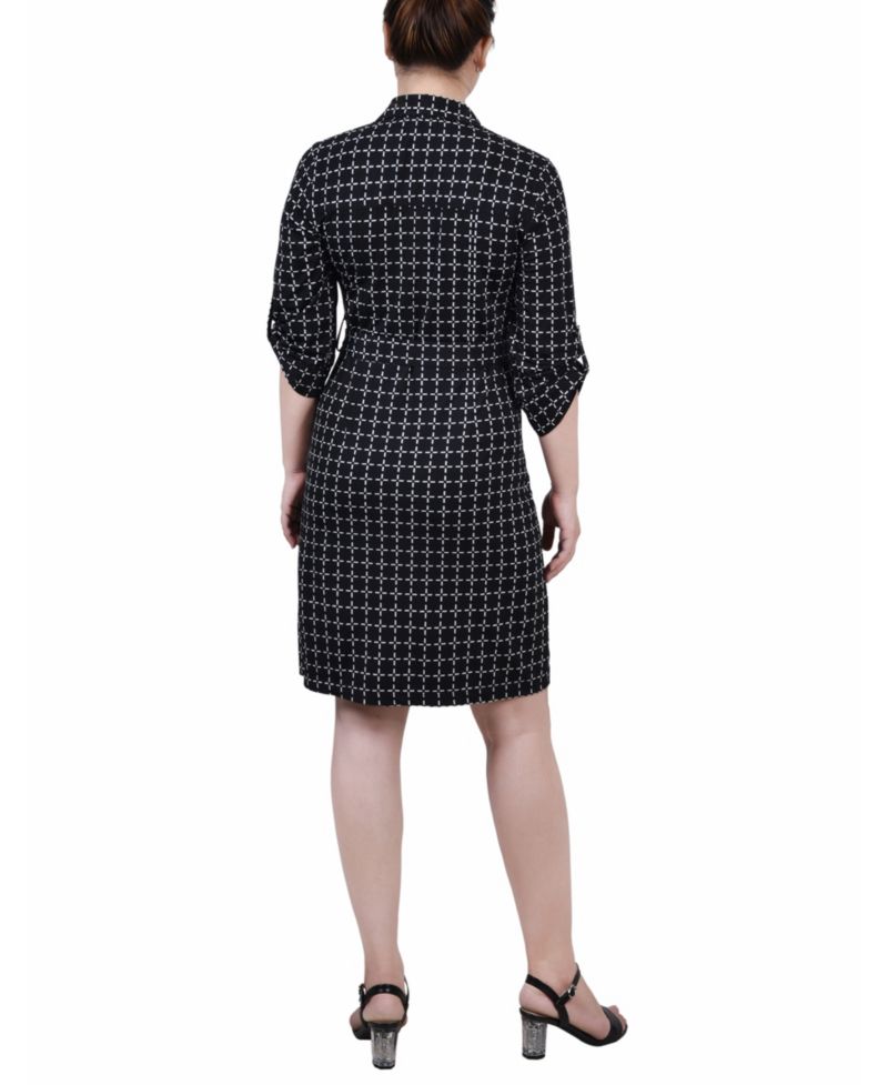 Petite Belted Roll Tab Zip Front Shirtdress