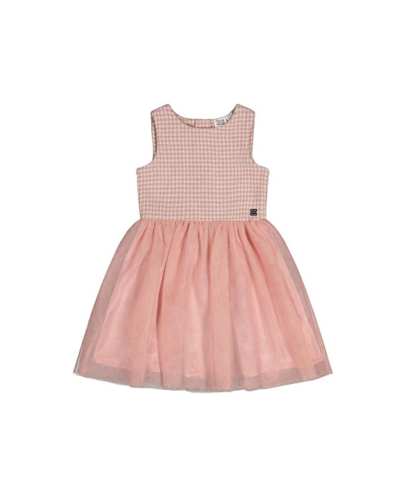 Little and Big Girl 6-14 Bi-Material Sleeveless Dress Houndstooth