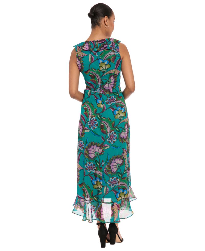 Women's Side Tie Ruffle Wrap High-Low Floral-Print Dress