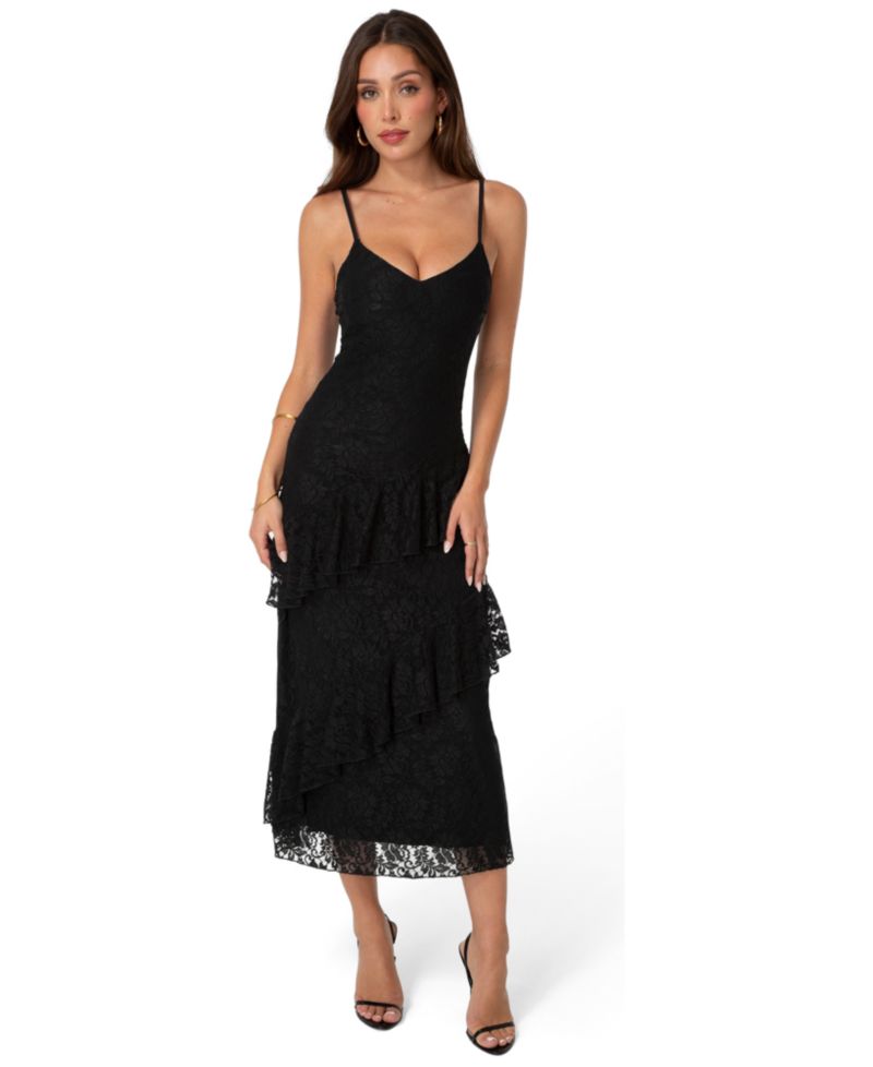 Womens Lace Ruffle Maxi Dress