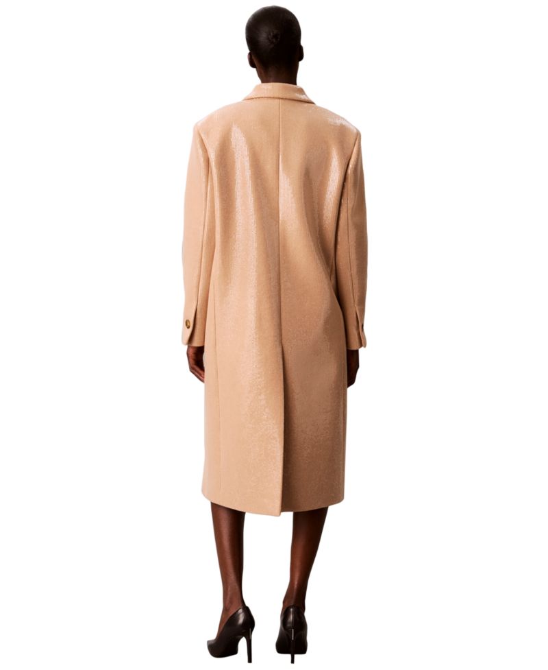 Petite Two-Button Sequined Overcoat
