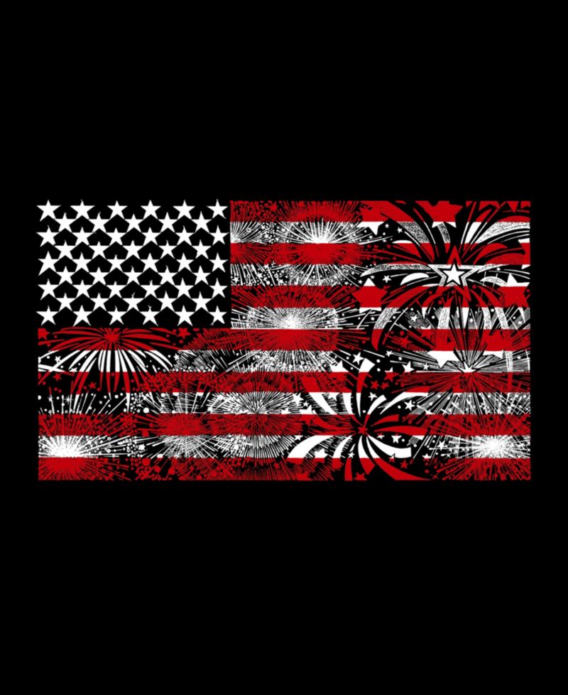 Men's Word Art Crewneck American Flag Fireworks Sweatshirt