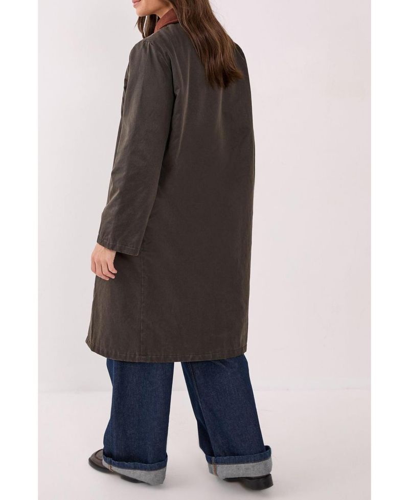 Women's Longline Cord Collar Wax Effect Coat