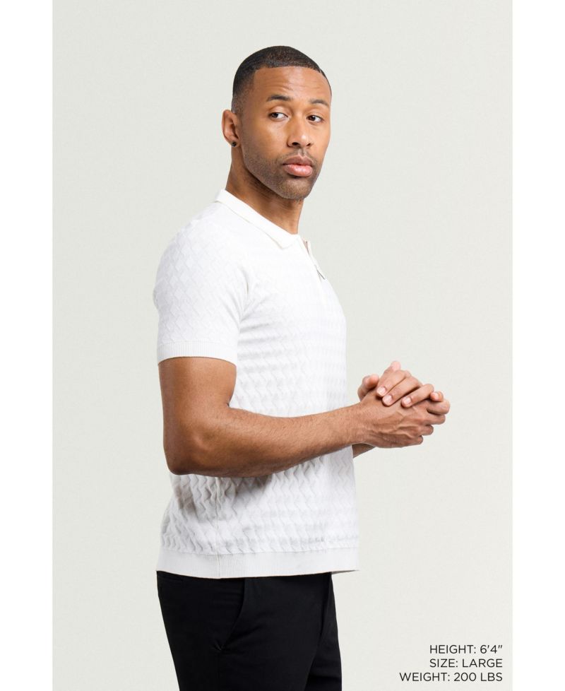 Men's Quarter Zip Allover Argyle Knit Sweater Polo