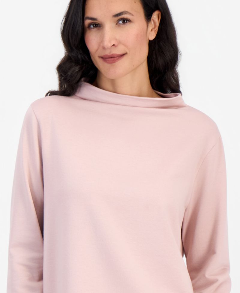 Women's Brushed-Fleecy Funnel Neck Long-Sleeve Top