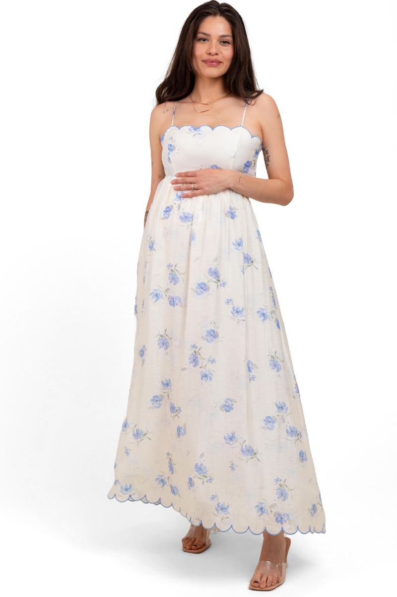 Women's Floral Scallop Edge Back Cutout Maxi Dress