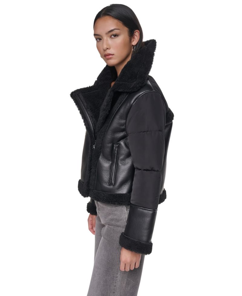 Women's Faux Shearling Puff-Sleeve Short Jacket