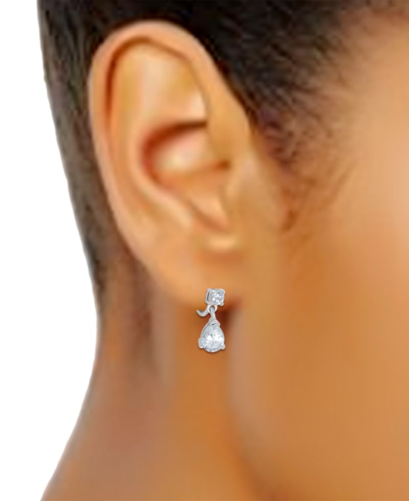 Cubic Zirconia Pear-Shape Clip-On Drop Earrings in Sterling Silver